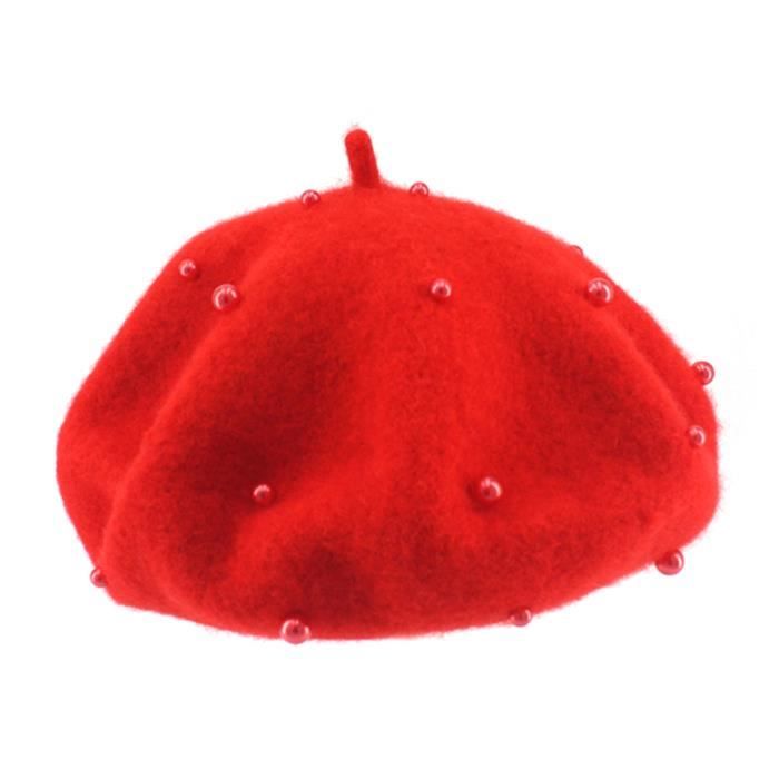 CASQUETTE Red Chapeau avec perles pour bebe fille beret en laine couleur bonbon pour enfant de 3 a 8 ans printemps automne hive Cdiscount Pret a Porter