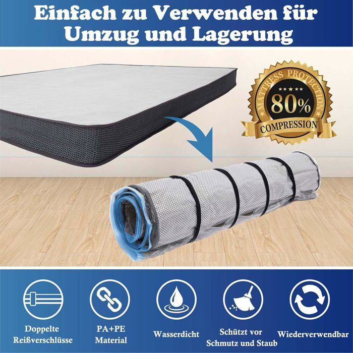 Sac De Rangement Sous Vide Pour Matelas 240x130 Cm - Compression Jusqu'à -80%, Réutilisable, Pour Mousse, Latex