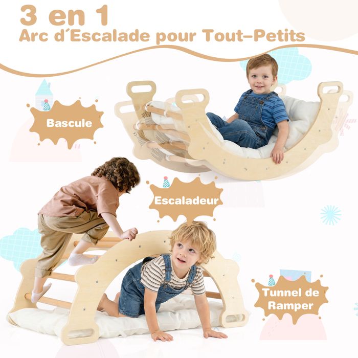 Costway – Arche d'escalade en bois pour enfants – Coussin moelleux – Charge 50 kg – Dimensions 81x50x38,5 cm – Pour chambre, salle de jeux, jardin d' enfants