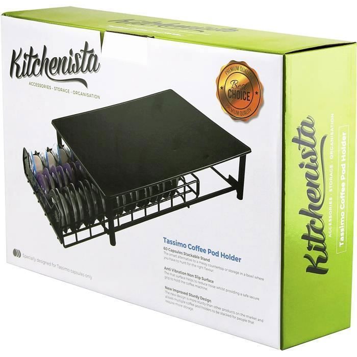 Support Porte-Capsules Tassimo Empilable - 60 Dosettes, Étagère à Tiroir En Fer Avec Surface Antidérapante, Organisateur De Capsules De Café (28x42x9.5 Cm, Argent Noir)