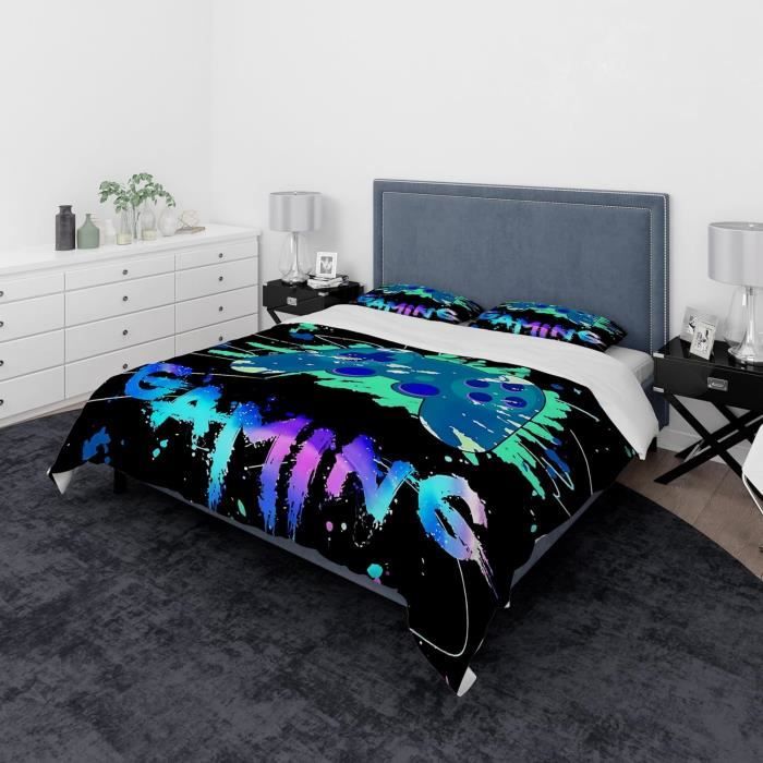 SHUAIG Housse de Couette Jeux Ensemble de Literie Set Gamepad Lit Print Couverture Microfibre et Couvercle d'Oreiller (Vert, 220x240cm
