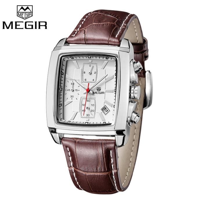 MEGIR Original Montres Hommes Top Marque Luxe Quartz Montres Militaires Montre en cuir veritable Montre bracelet Montre Homme Cdiscount Bijouterie