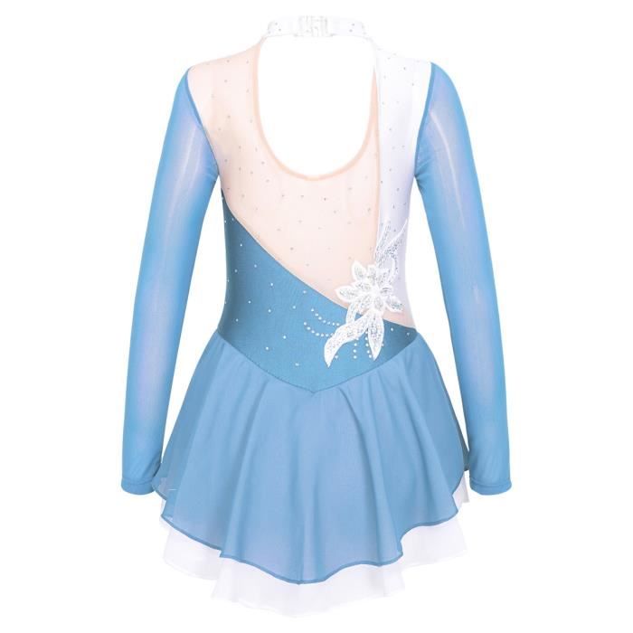 Justaucorps Patinage Artistique Fille Strass – Combinaison Gymnastique Danse Avec Brillants – 5 à 16 Ans