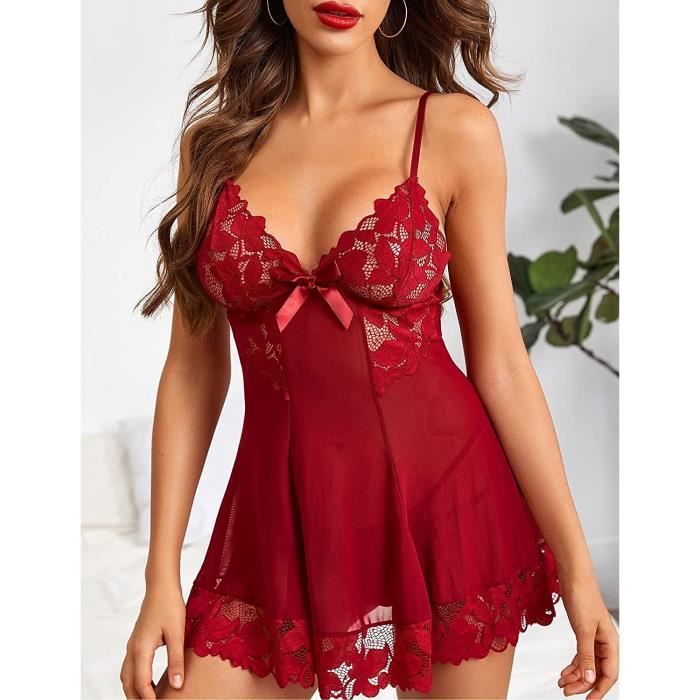 PYJAMA Lingerie Sexy Col V Halter Nuisette Femme Coquine Bretelles