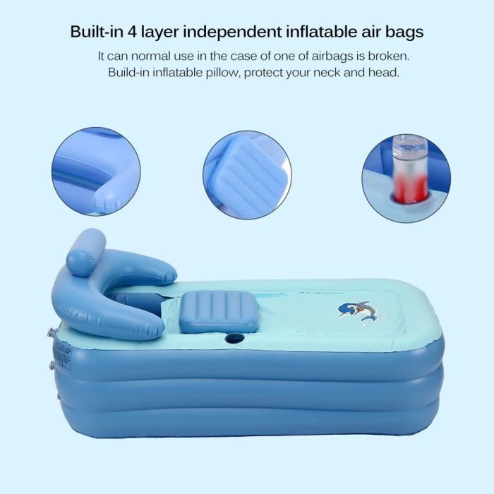 Baignoire gonflable portable épaissi en PVC - Gonflable - Spa chaud - Avec  coussin de nuque - Pour enfants - Piscine gonflable (bleu)