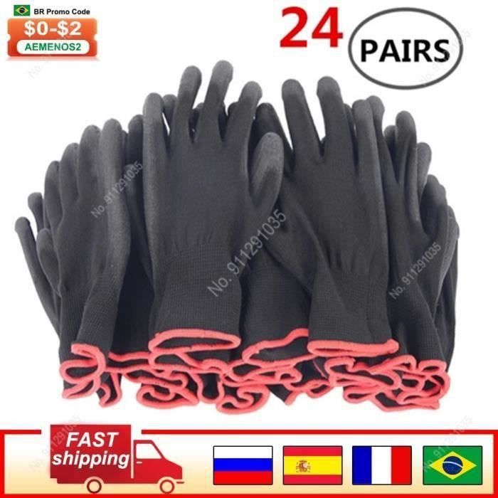Gants De Travail SAFEYEAR Enduits PU - Lot De 12 Paires, Léger, Antidérapant, Pour Jardinage, Bricolage, Mécanique, Hommes Et Femmes (noir, Taille L)
