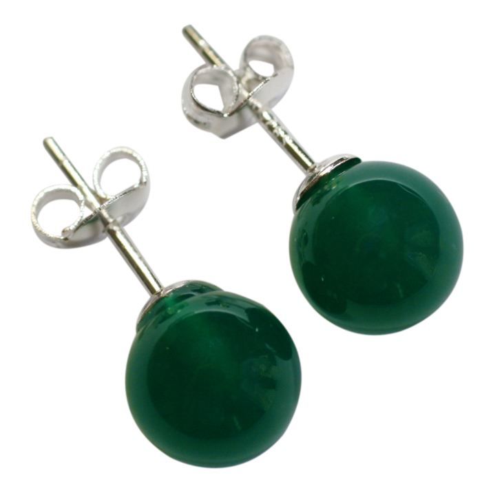 Boucles D'oreilles Argent 925 Avec Agate Verte Et Nacre - Fermeture Papillon - Neuves