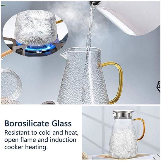 Carafe Eau 1.8L, Pichet En Verre Avec Acier Inoxydable Couvercle, Carafe Eau En Verre, Cruche En
