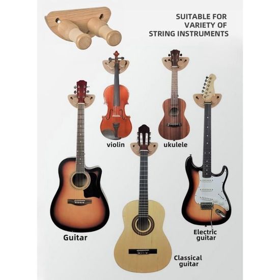 Support Mural Guitare 4 Pack - Pour Guitare, Basse, Ukulélé, Banjo | Support Instrument à Cordes Avec Médiators