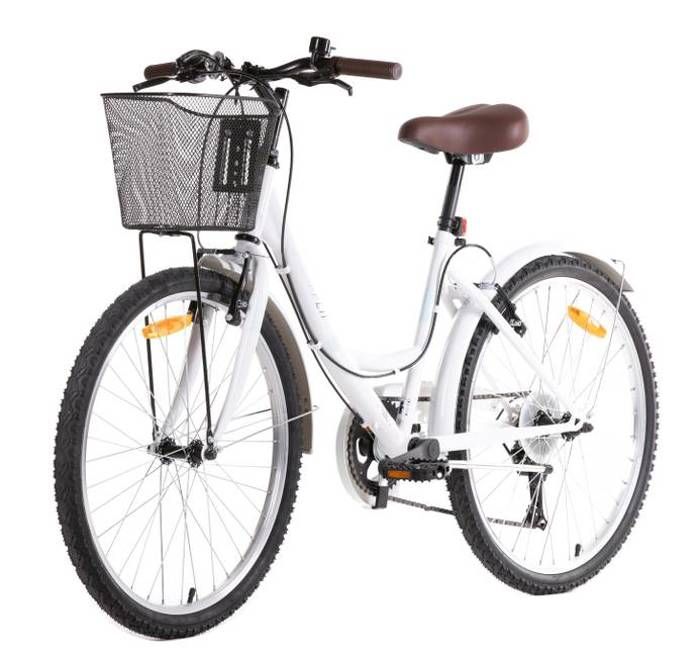 Velo VTC Fille 24 equipe de 6 vitesses Shimano Freins V Brake Panier et Garde Boues Cdiscount Sport
