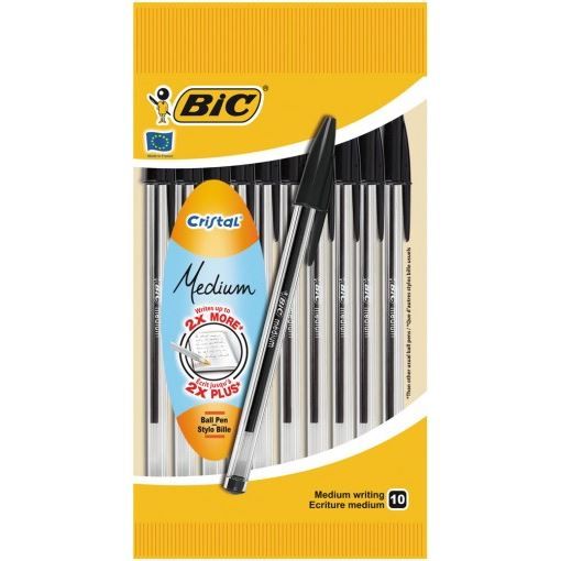 Stylos BIC Cristal Original Pointe Moyenne 1.0mm - Pochette De 10 - Noir