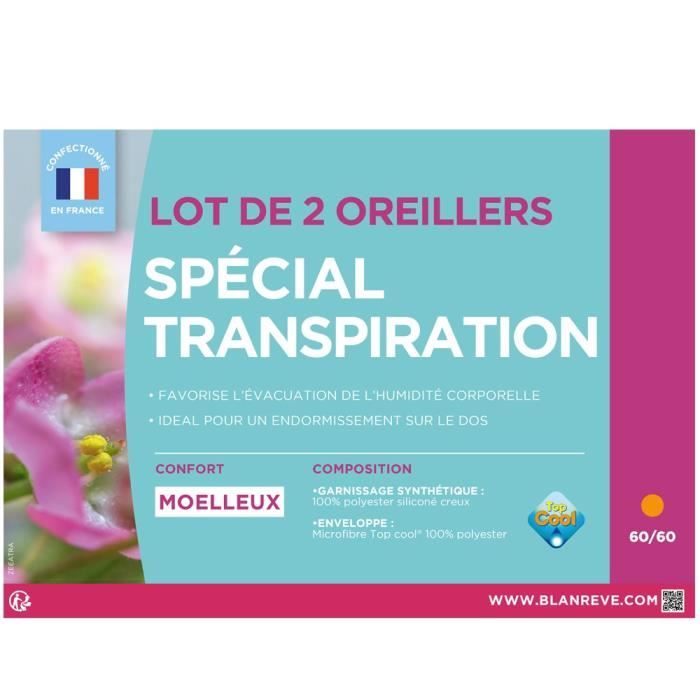Lot De 2 Oreillers Anti-transpiration - 60x60cm à Prix Carrefour