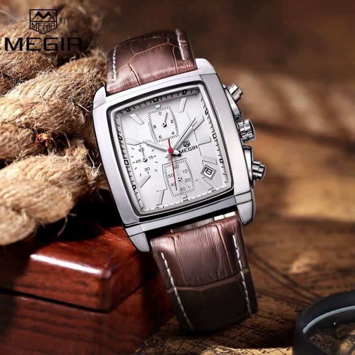 MEGIR Original Montres Hommes Top Marque Luxe Quartz Montres Militaires Montre en cuir veritable Montre bracelet Montre Homme Cdiscount Bijouterie
