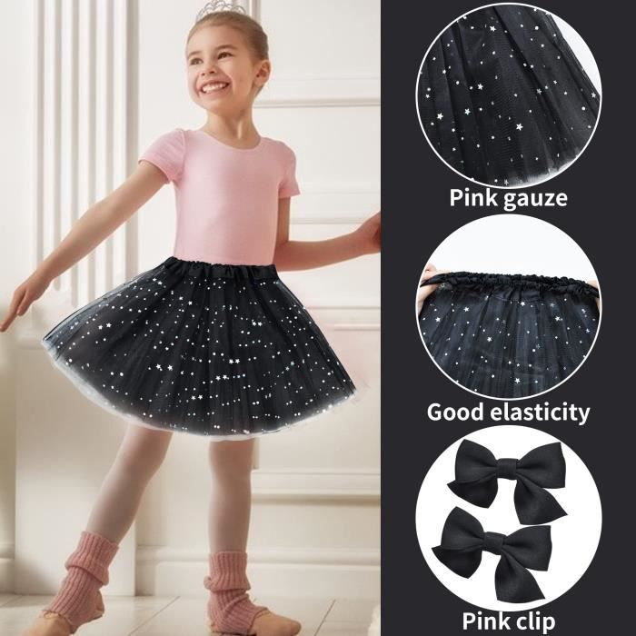 Jupe Tutu Fille Jupe 2-8 Ans, Danse de Ballet Tulle Tutu Jupe à Paillettes  Étoile Robe de, 2pcs Pinces à Cheveux pour Enfants Fille le noir -  Cdiscount Prêt-à-Porter