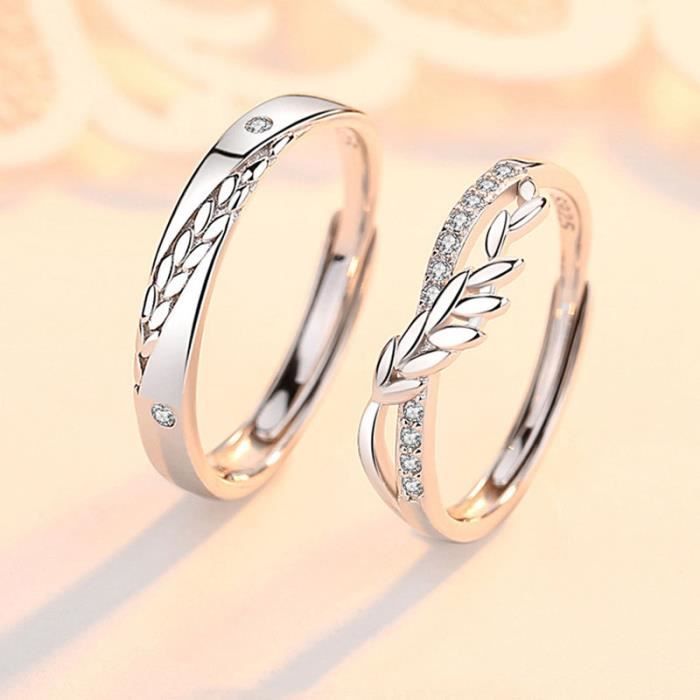 Couple Ring-Argent Massif 925-Blé Bonheur-Ouverture Ajustable