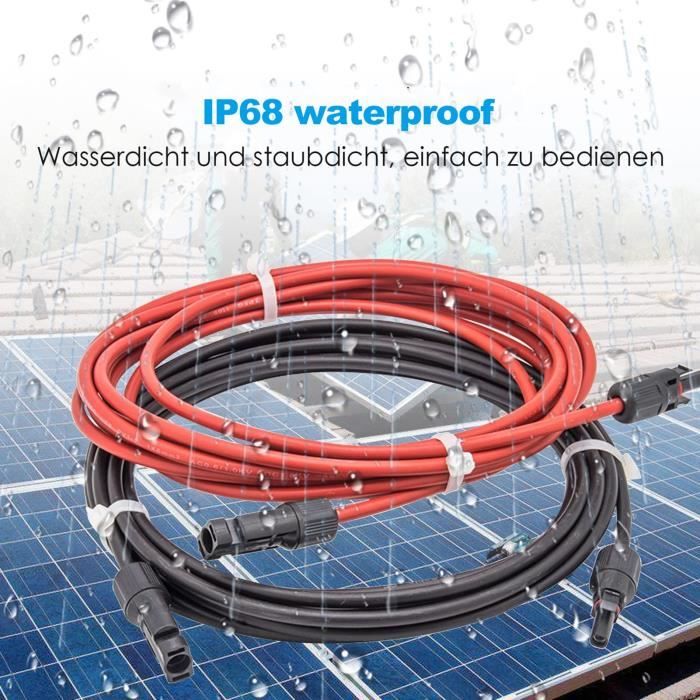 Câble Extension Solaire 30m - 10 AWG, IP67, 1500V - Connecteurs MC4 Mâle/femelle - Pour Panneaux, Camping-car, Bateau - 9