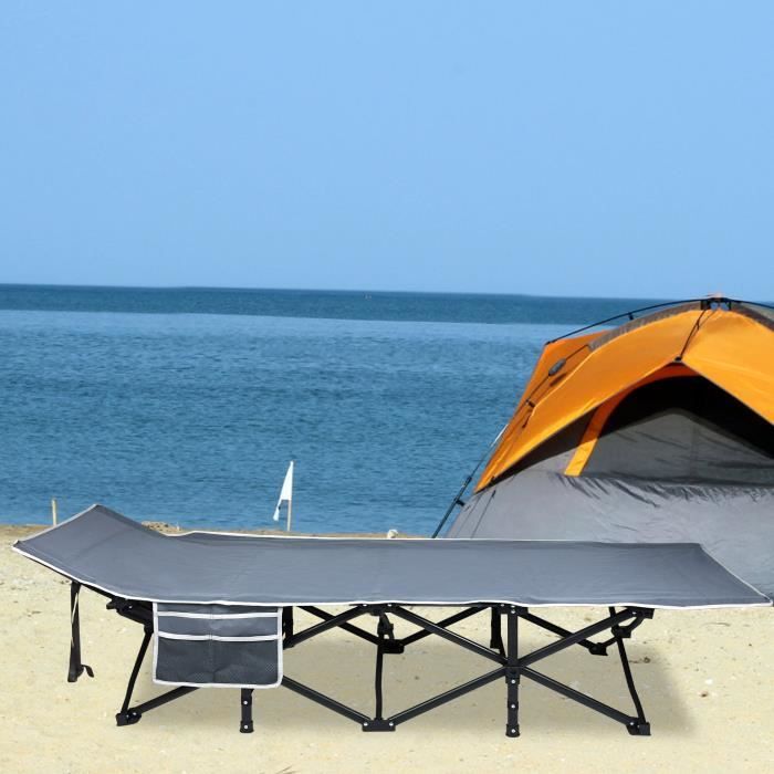 Lit de Camp Pliable 1 Personne Adulte Compact Camping Lit Tente Lit  Ultralight Portable En Alliage D'aluminium Cadre En Métal Comprend Un Sac  De