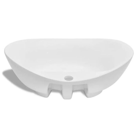 Festnight Luxueuse Vasque en Céramique Ovale Équipé d’Un Débordement Blanc