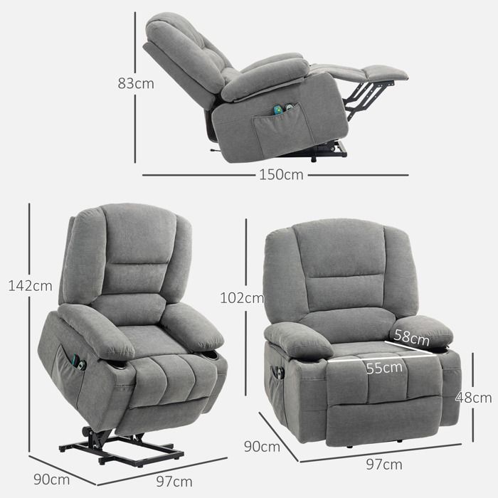 Fauteuil Relax électrique Avec Massage Et Chaleur - Inclinaison 90-160°, Repose-pieds, Gris Foncé | Capacité 160 Kg