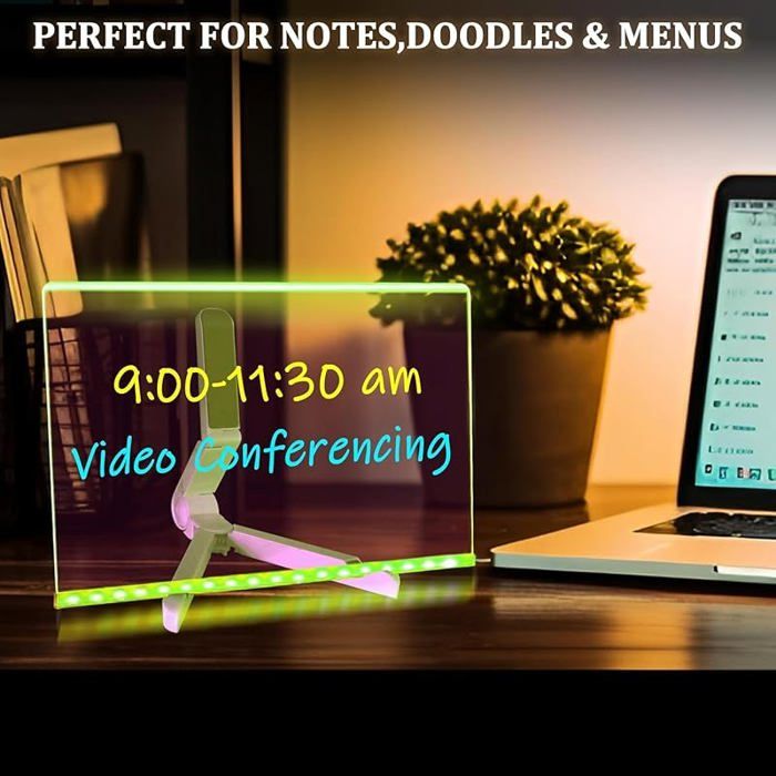 Tableau Lumineux Message LED 30x20cm Acrylique 7 Couleurs - Effaçable Avec Support Réglable Pour Café Maison Bureau