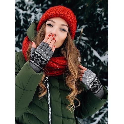 Gants Sans Doigts Unisexes – En Tricot Extensible, Doux Et Chauds Pour L’hiver (noir & Gris)
