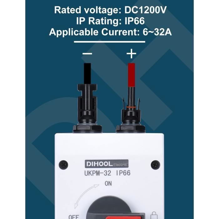 Kriogor DC isolateur Interrupteur Sectionneur Solaire, 32A 1500v PV  Sectionneur DC Panneau Solaire étanche IP66, Sectionneur Solaire Batterie  pour