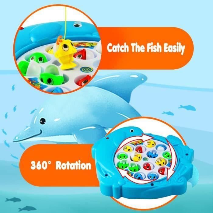 Jeu De Pêche Électrique Euakee - 45 Poissons & 4 Cannes - Jouet Montessori Musical Enfant 2-6 Ans - Cadeau Garçon Fille