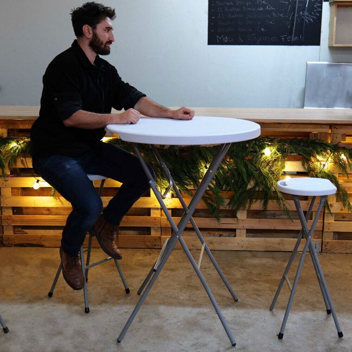 Table Mange-Debout Pliante Ø80 Cm - Hauteur 1,10 M, Blanche, Pour Mariage, Événements - Skylantern