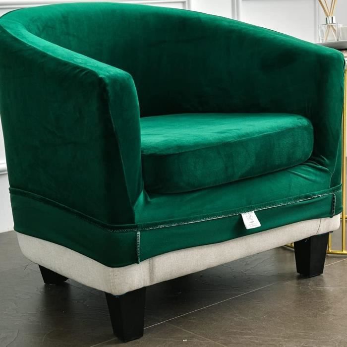 Housse De Fauteuil Extensible 2 Pièces - Polyester/Spandex - Pour Fauteuil Club, Chesterfield - Protection Et Décoration (Vert Sauge)