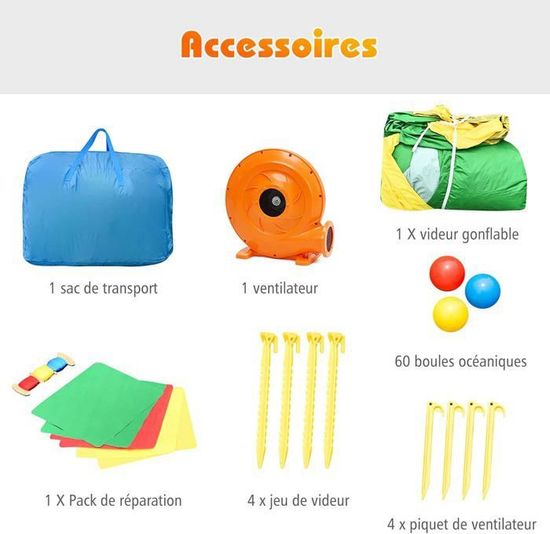 GOPLUS Château Gonflable 2 En 1 Avec Toboggan - Zone De Saut, Souffleur, Piquets, Sac De Transport - Enfants 3-10 Ans
