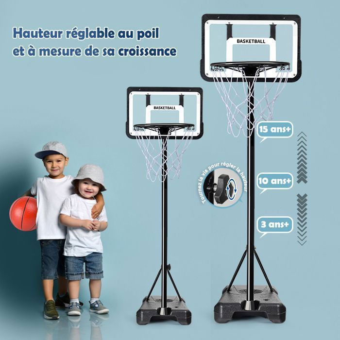 Panier De Basket Enfant SUPER JOY – Hauteur Réglable 88-190 Cm, Intérieur/extérieur, Avec 3 Ballons Et Pompe