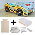 Lit enfant voiture Racing Taxi Jaune - Pack complet avec matelas et literie 5 pièces-0
