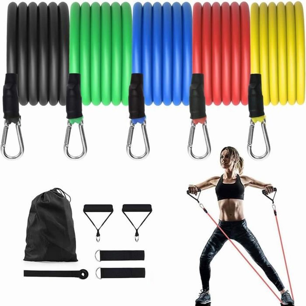 BANDES RÉSISTANCE POIGNÉES Elastiques Fitness Musculation Maison Femme Homme EUR 9,59 - FR
