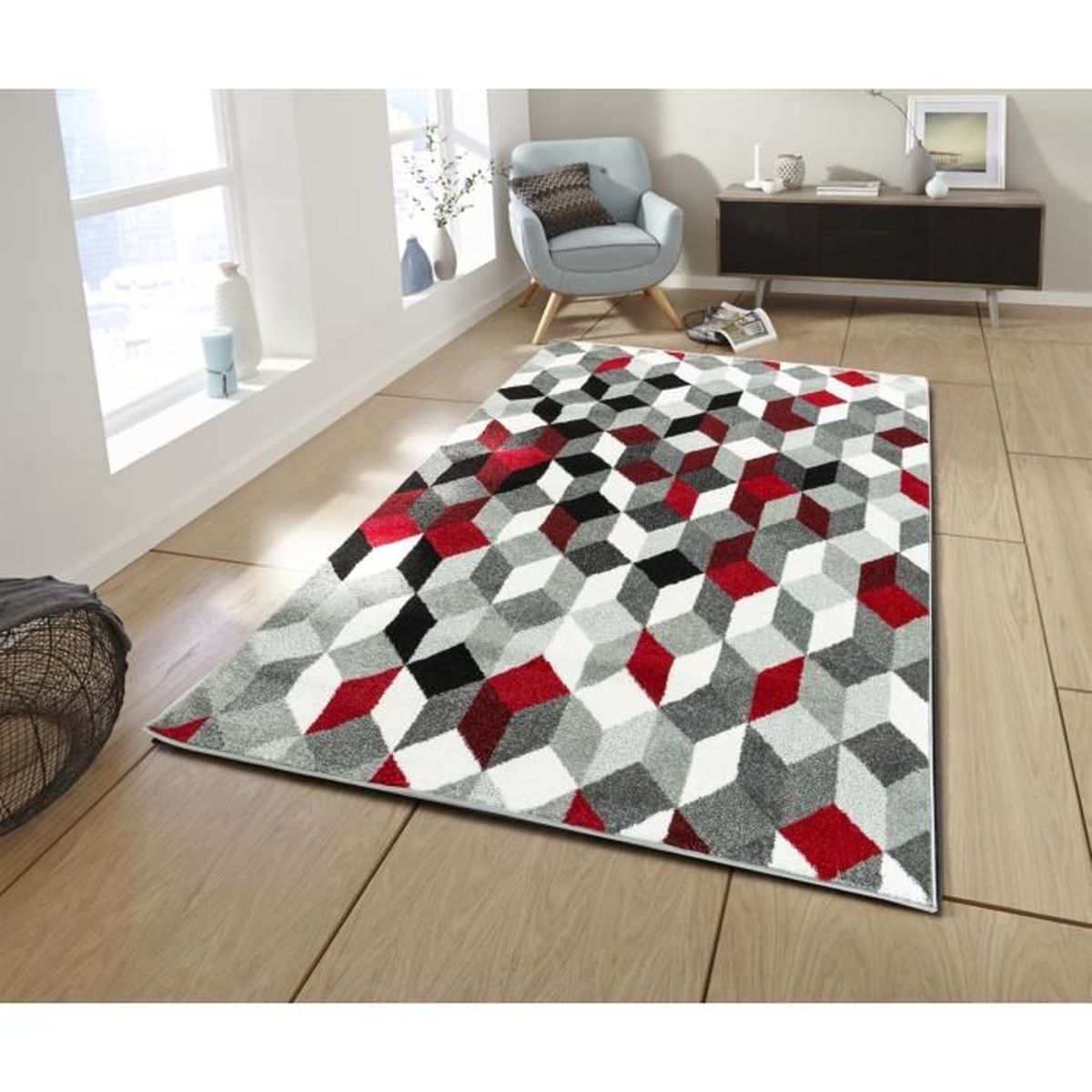 Tapis De Salon Rouge Gris Noir Et Blanc