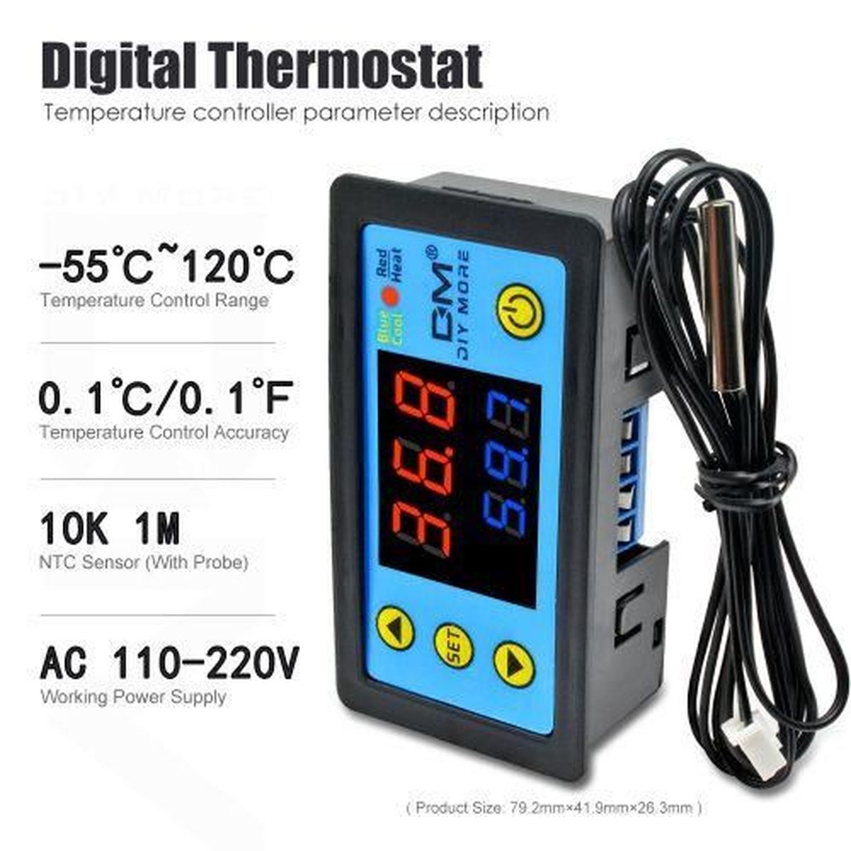 Régulateur Température ETC-974 - Pour Frigo, Double Sonde NTC/PTC, Affichage Digital