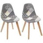 Chaises Design Patchwork Gris - Paris Prix - Lot de 2 - Bois - Tissu - Contemporain - Design