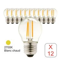 Lot de 12 ampoules LED filament E27 sphérique 4W 470Lm 2700K - garantie 2 ans
