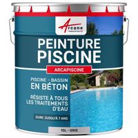 Peinture Piscine Bassin Béton ARCAPISCINE Ciment Décoration Imperméable  Bleu Blanc Gris Grise Jaune Sable Noir Vert  Gris - 10 L