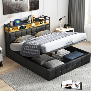 Lit Avec 2 Tiroirs 140 X 190 Cm Coloris Naturel Et Blanc Brillant Sommier Velona