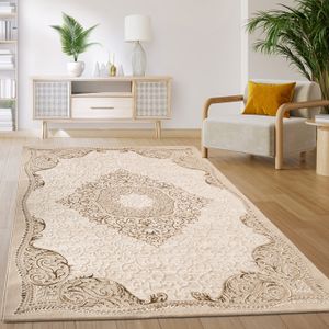 Fancytan Tapis Traditionnel Rouge Beige, Tapis de Salon Chambre Design Oriental Motif Floral, Tapis Doux, 100 x 160cm