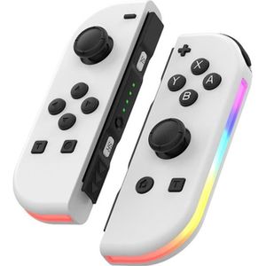 MANETTE JEUX VIDÉO Manette sans fil gauche-droite pour console de jeu Nintendo Switch Manette de jeu Bluetooth Joy-Stick avec lumière RVB - Blanc