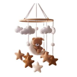 BALANCELLE Pendentif pour lit de bébé, lune, ours, en bois avec boules de feutre 3D, mobile pour bébé (ours lunaire)