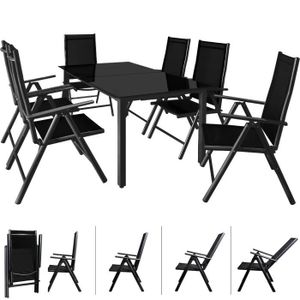 Salon bas de jardin Salon de jardin Bern 7 pièces Anthracite noir Ensemble table chaises en alu
