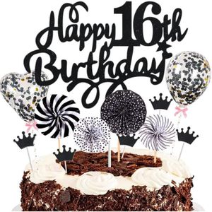 Figurine décor gâteau Décoration De Gâteau 16 Ans Garçon Fille, Deco De Gâteau Toppers Happy 16Th Birthday Noir, Cake Topper 16E Anniversaire Garç[u1853]