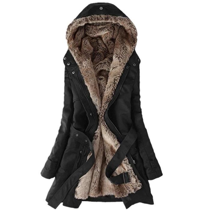 Femmes Parka Dames en fourrure doublure manteau femmes hiver chaud épais  Veste longue Parka à capuche @Noir Noir - Cdiscount Prêt-à-Porter