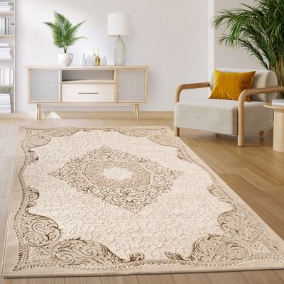 Tapis salon 200cm tissé crème rond motif simple LYN9 CERNAN | Leroy Merlin