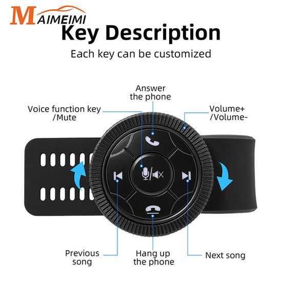 Bouton Multimédia Sans Fil Pour Volant - Télécommande Bluetooth Contrôle Musique/appels, Fixation Boucle, Autonomie 2 Ans
