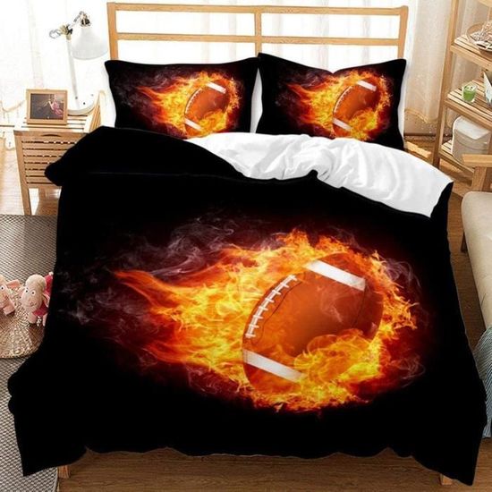 Housse de Couette Sets Flamme Rugby,avec deux taies d'oreiller,100%