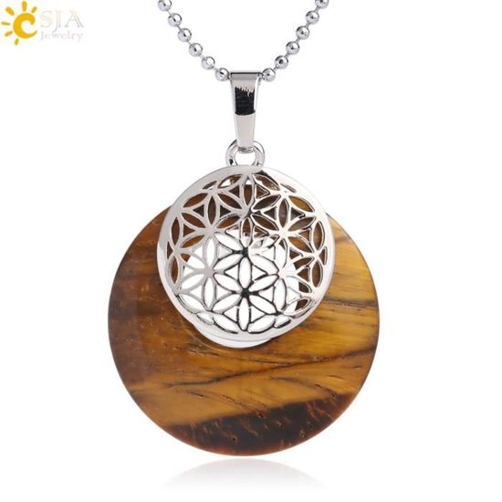 Collier Avec Pendentif En Pierre Naturelle, Cercle Creux Rond Quartz