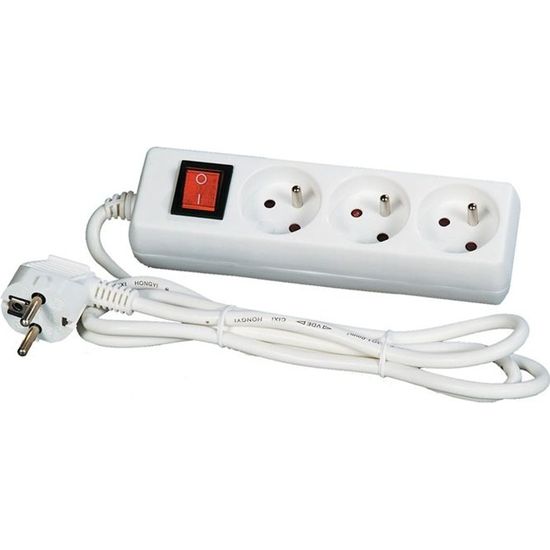 Multiprise design 2 en 1 avec interrupteur - 3 prises terre, 3 ports USB -  Blanc - La Poste